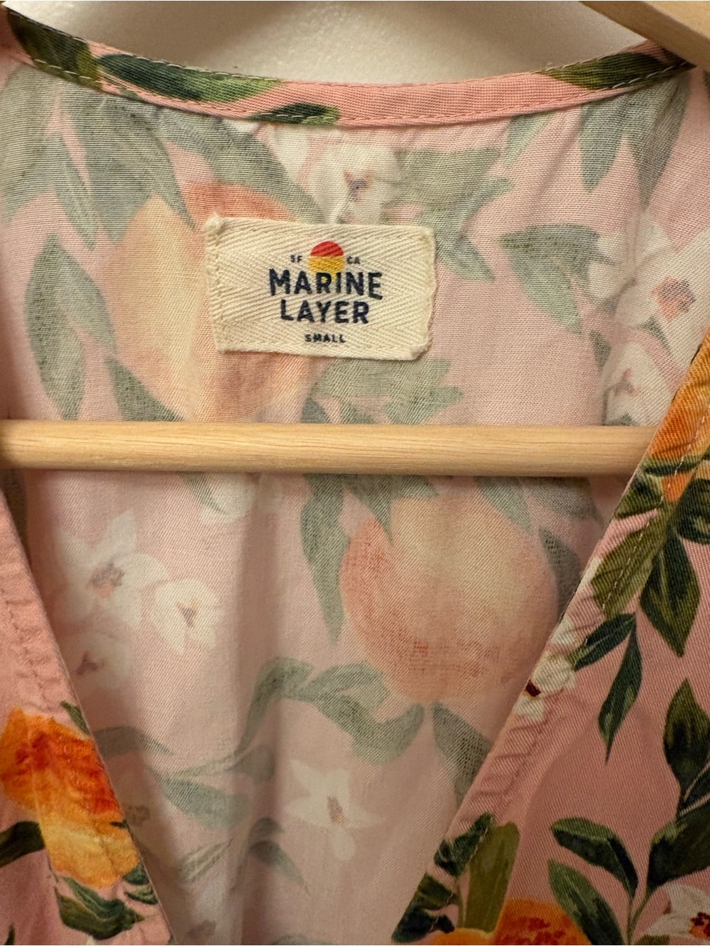 Marine Layer Camila Dress Orange Fruit Print Mini S - Picture 6 of 8